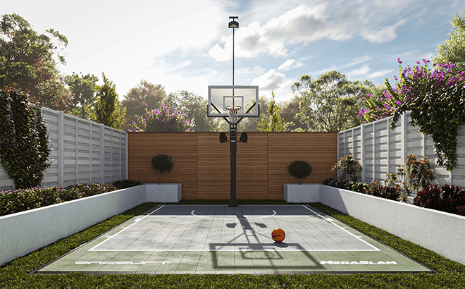 Pista de baloncesto doméstica compacta de 5,5 x 7,5 m - Titanio-Verde oliva - OnCourt