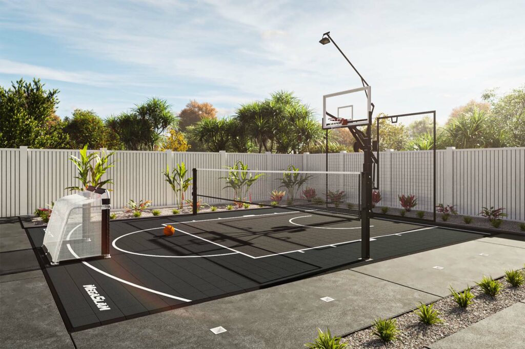 7,33 x 9,38 Basketballplatz in Schwarz und Graphit - Tag