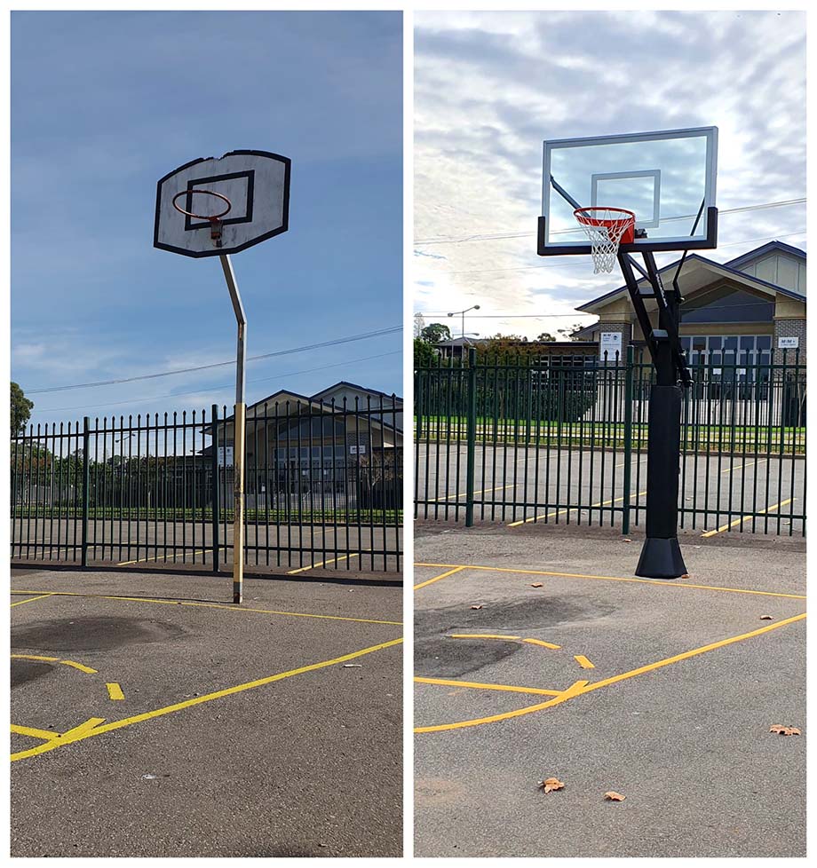 Mega Slam Hoops por la educación - Antes y después